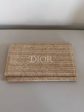 Dior Woven Cream Straw Clutch with Embroidered Logo